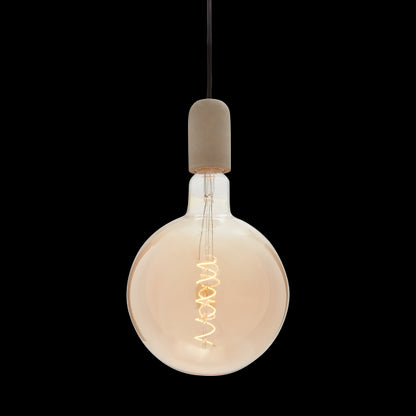 Pack Suspension Béton Gris+Câble 2M Text.+Pavillon Acier Noir 187557 + Big bulb LED Filament Spiral Globe G200 6W Amb.Dim 716627