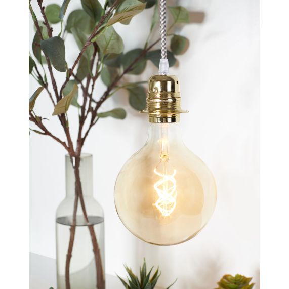 Douille E27 Filetée Acier Laitonné avec terre arrêt câble 2 Bagues