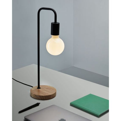 FS Lampe à poser E27 Max.60W Noir - pieds Bois clair - cable PVC L.200cm avec inter. Noir