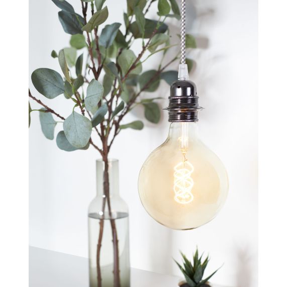 Douille E27 Filetée Acier Gris Anthracite Avec Terre Arrêt Câble 2 Bagues