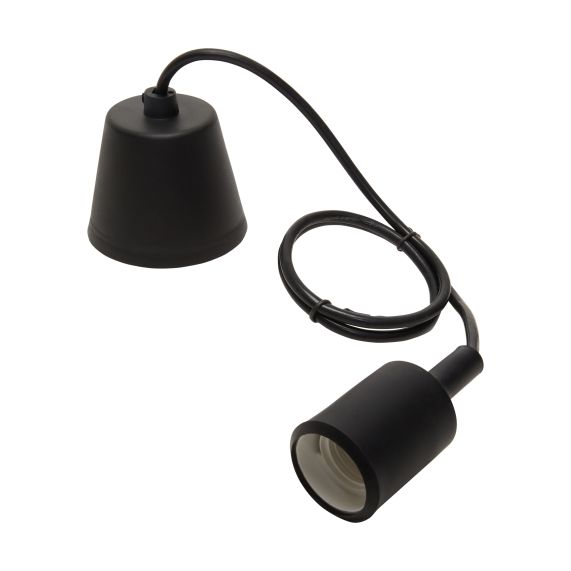 Suspension Douille E27 et Pavillon Silicone Noir + Câble Textile Noir 80 Cm
