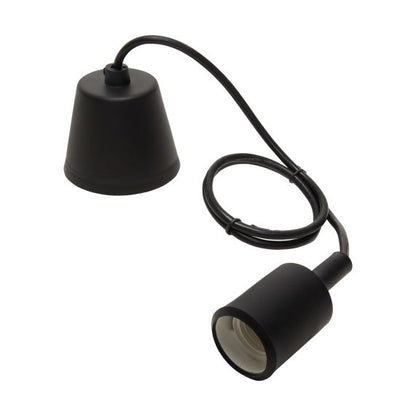 Suspension Douille E27 et Pavillon Silicone Noir + Câble Textile Noir 80 Cm