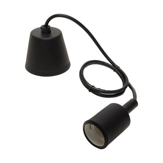 Suspension Douille E27 et Pavillon Silicone Noir + Câble Textile Noir 80 Cm
