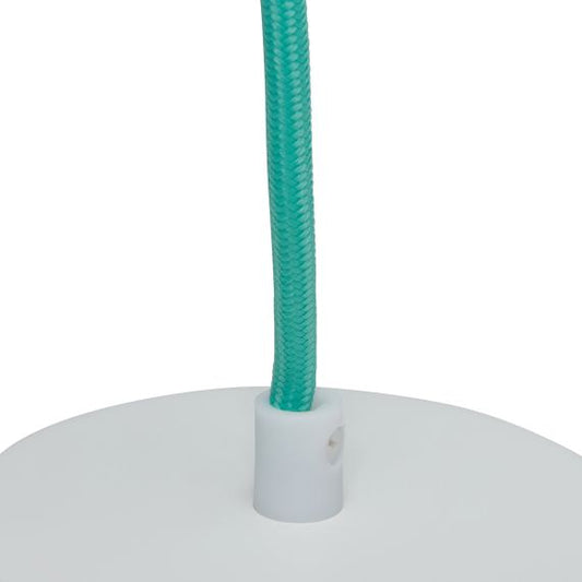 Suspension E27 Béton Blanc + Câble 2 Mètres Textile Jade + Pavillon Acier Blanc