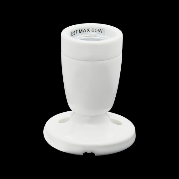 Douille E27 Céramique Sur Patère Blanche