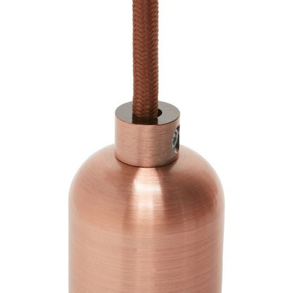 Suspension Douille E27 Lisse et Pavillon Métal Cuivre + Câble Textile Marron 2 Mètres