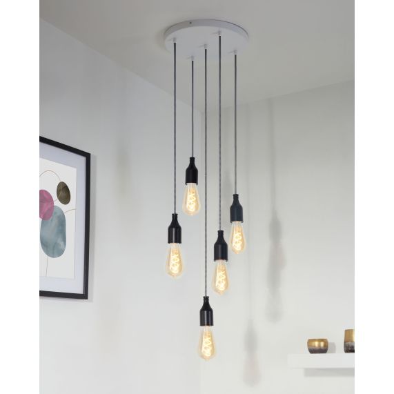 Plafonnier Acier D.300mm Blanc 5 Sorties + Arrêts Pour Câbles D.6mm