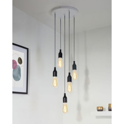 Plafonnier Acier D.300mm Blanc 5 Sorties + Arrêts Pour Câbles D.6mm