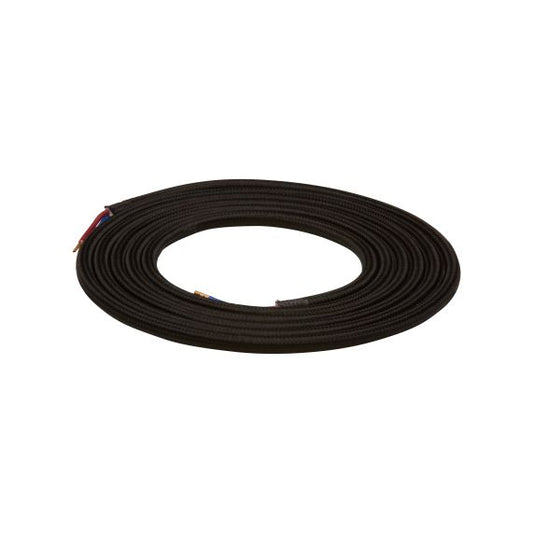 Câble Textile Rond 2x0,75mm2 Double Isolation Noir 2 Mètres
