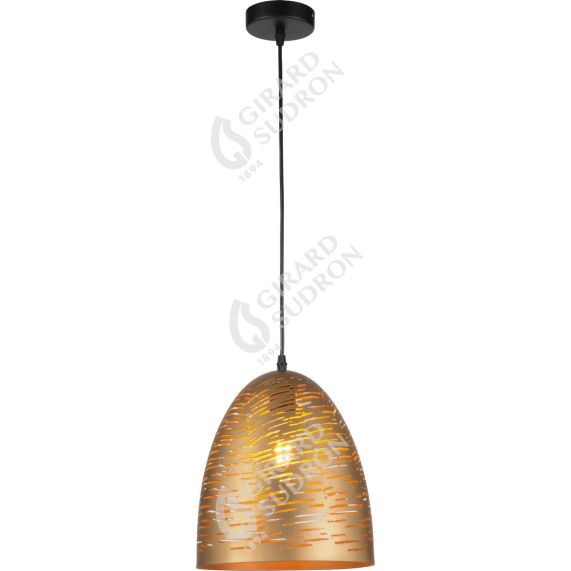Suspension E27 abat-jour métal Doré extérieur/ intérieur cable PVC L.100cm