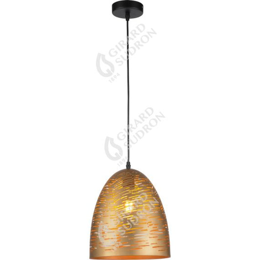 Suspension E27 abat-jour métal Doré extérieur/ intérieur cable PVC L.100cm