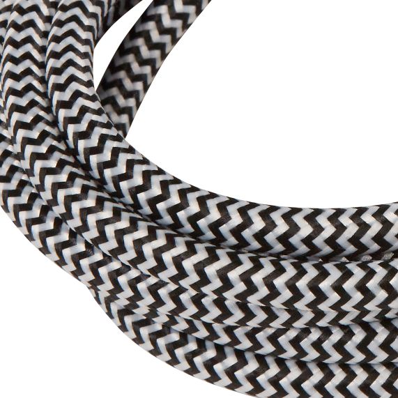 Câble Textile Rond 2x0,75mm2 Double Isolation Noir et Blanc 2 Mètres