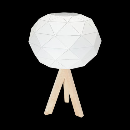 Lampe à poser E27 Max.60W abat-jour Blanc extérieur / intérieur - pieds Bois clair - cable PVC L.200cm avec inter. Blanc