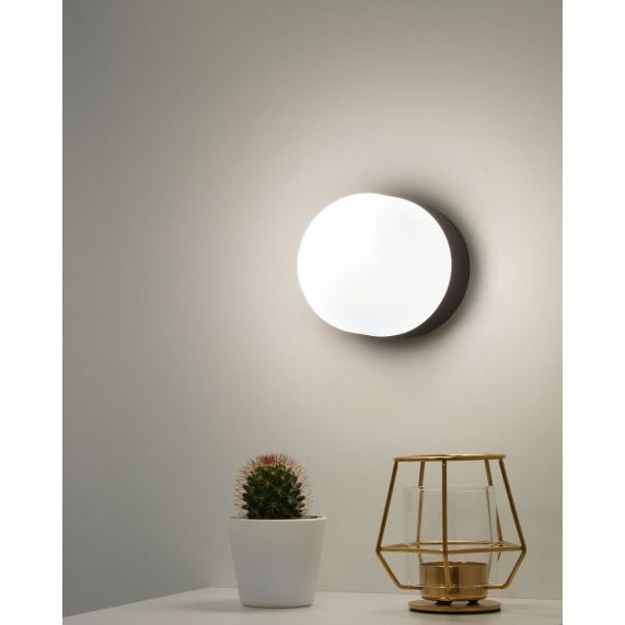 Applique porcelaine G9 hublot av. verrerie opaline noir