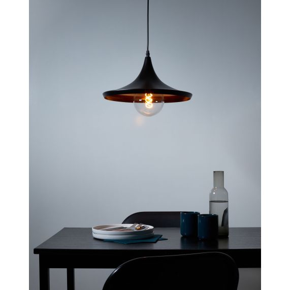 FS EL Suspension E27 abat-jour métal Noir extérieur / Doré Intérieur cable PVC L.100cm