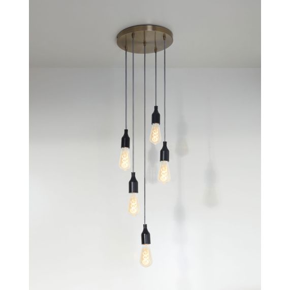 Plafonnier Acier D.300mm Laiton Brossé 5 sorties + Arrêts Pour Câbles D.6mm EAN 3125461875753