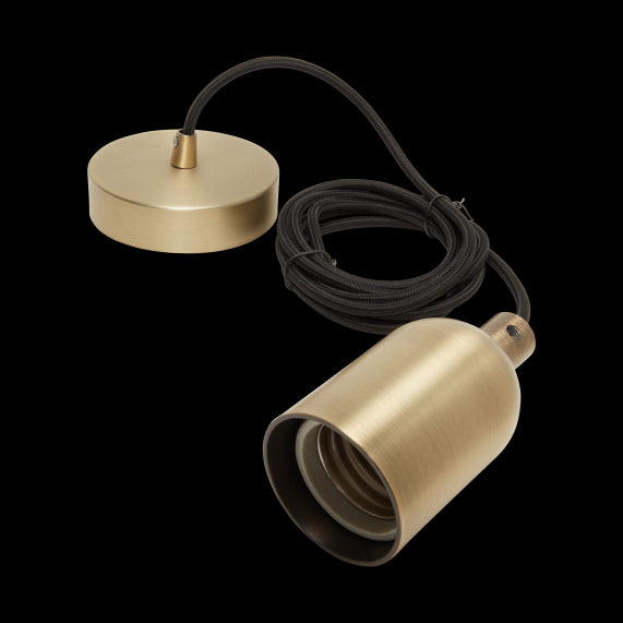 Suspension Douille E40 + Pavillon Métal Bronze + Câble Text. Noir 2 Mètres