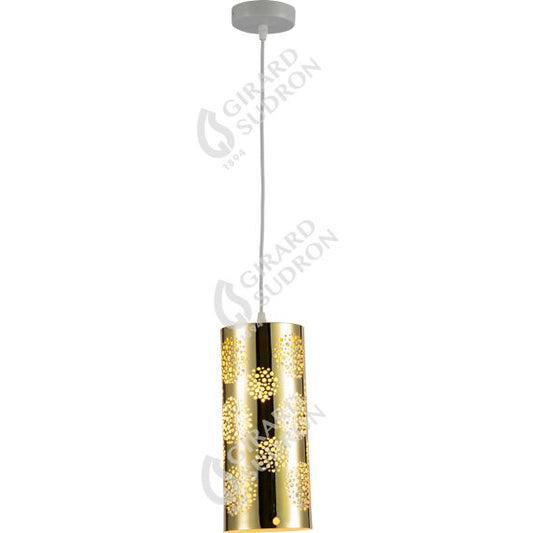 Suspension E27 abat-jour métal Doré extérieur/ Blanc intérieur cable PVC L.100cm