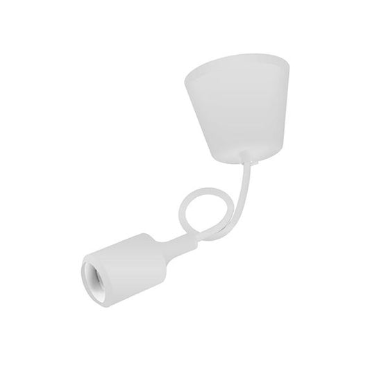 Suspension Douille E27 et Pavillon Silicone blanc + Câble Textile blanc 80 Cm