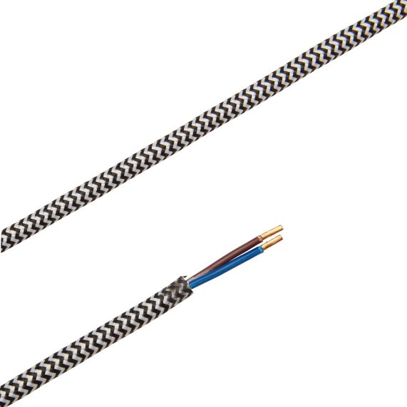 Câble Textile Rond 2x0,75mm2 Double Isolation Noir et Blanc 2 Mètres