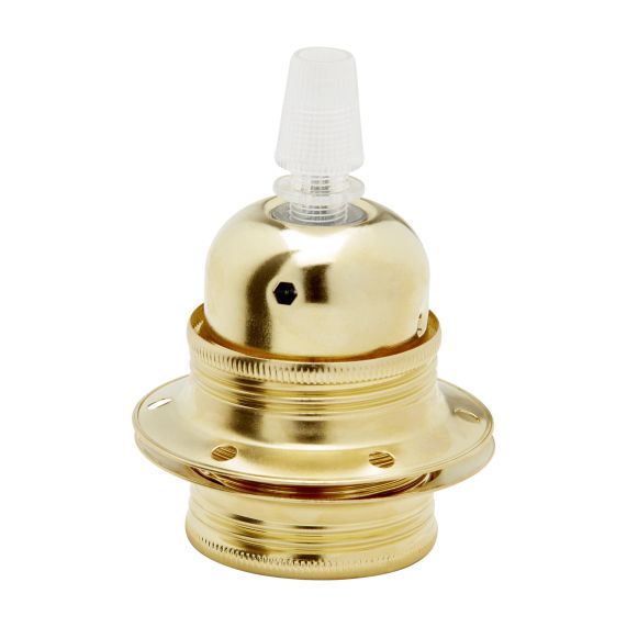 Douille E27 Filetée Acier Laitonné avec terre arrêt câble 2 Bagues