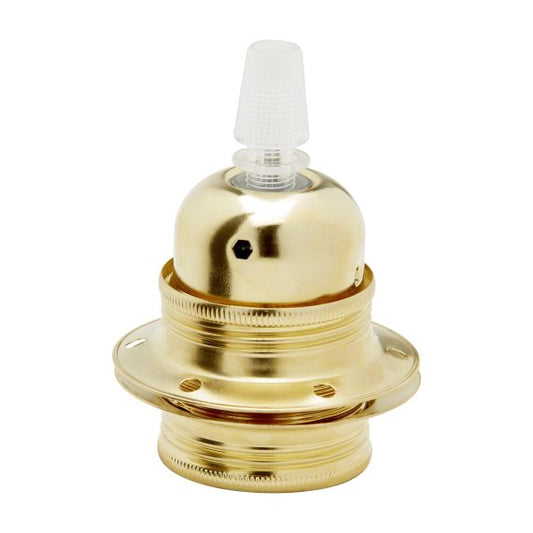 Douille E27 Filetée Acier Laitonné avec terre arrêt câble 2 Bagues