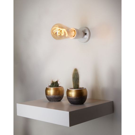 Douille E27 Céramique Sur Patère Blanche