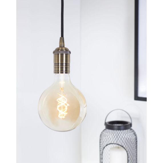 Suspension Douille E27 Filetée et Pavillon Métal Gris + Câble Textile Noir 1 Mètre EAN 3125462416064