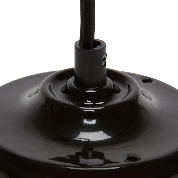 Suspension Douille E27 et Pavillon Céramique Noire + Câble Textile Noir 1 Mètre