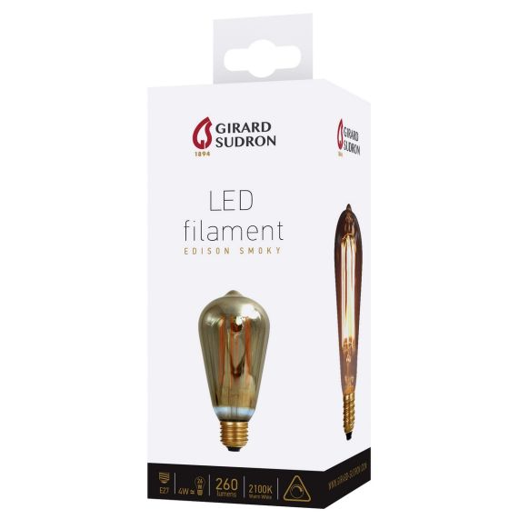 Edison Filament LED 4W E27 2100K 200Lm Dim. Smoky RA>90