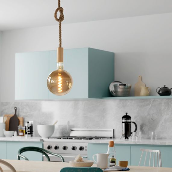 Suspension Hemp rope + wood - E27