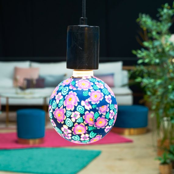 Globe G125 E27 Rose/ Violet Psychedelique imprimé floral 4W 470lm 2700K dim