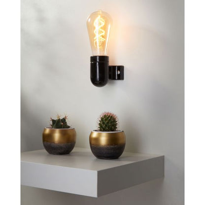 Applique porcelaine E27 av. patte de fixation noir