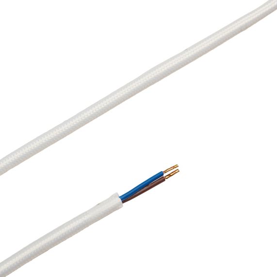 Câble Textile Rond 2x0,75mm2 Double Isolation Blanc 2 Mètres