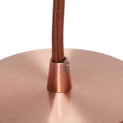 Suspension Douille E27 Lisse et Pavillon Métal Cuivre + Câble Textile Marron 2 Mètres