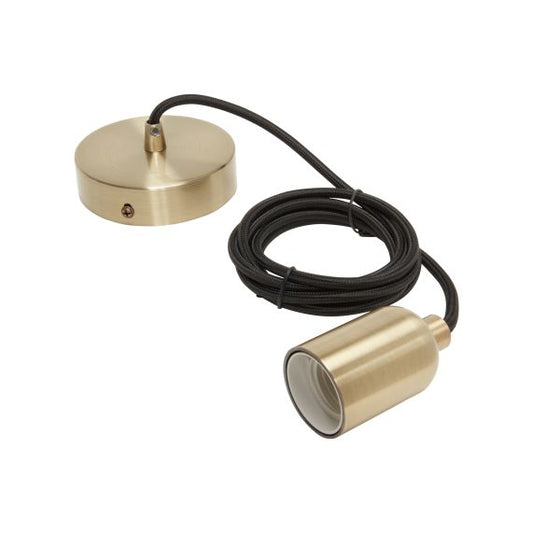 Suspension Douille E27 Lisse et Pavillon Métal Bronze +Câble Textile Noir 2 Mètres