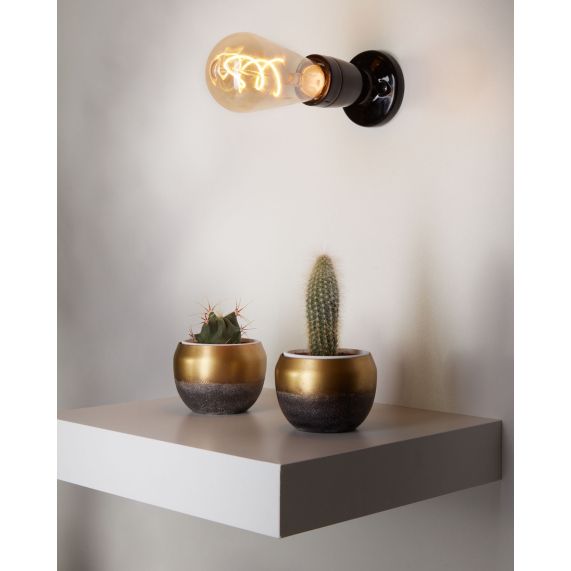 Douille E27 Céramique Sur Patère Noire