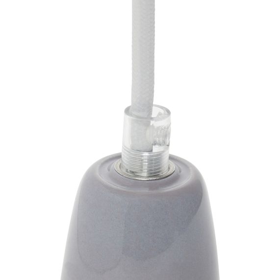 Suspension Douille E27 et Pavillon Céramique Grise + Câble 2 Mètres Blanc