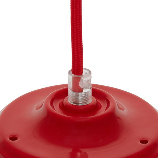 Suspension Douille E27 et Pavillon Céramique Rouge + Câble 2 Mètres Textile Rouge