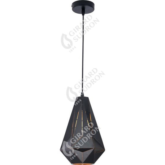Suspension E27 abat-jour métal Noir extérieur/ Doré intérieur cable PVC L.100cm