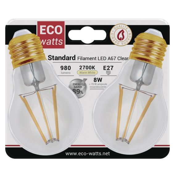 FS Ecowatts - Standard A60 Filament LED (2 Pcs) 8W E27 2700K 980Lm Cl.