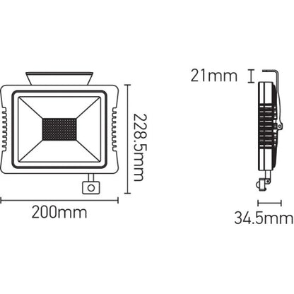 FS Yonna - Projecteur LED IP 65 200x228.5x34.5 30W 3000K 2160lm 110°noir PIR