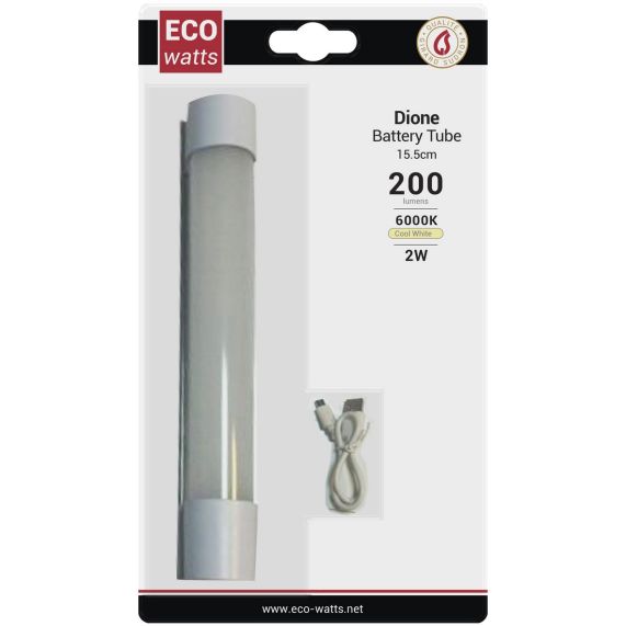 FS Dione - EcoWatts - Batterie tube LED 155x33.5x39 2W 6000K 200-100-20lm 120° argent Dim