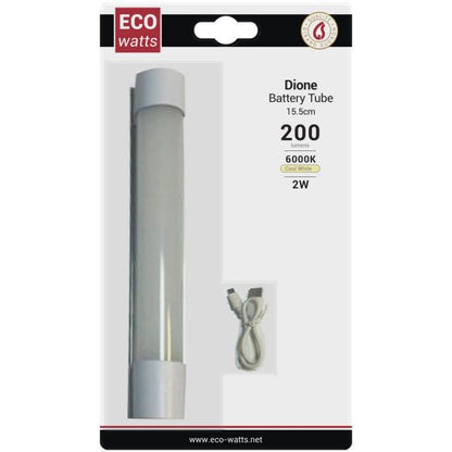 FS Dione - EcoWatts - Batterie tube LED 155x33.5x39 2W 6000K 200-100-20lm 120° argent Dim