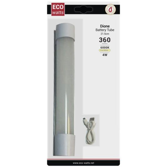 FS Dione - EcoWatts - Batterie tube LED 215x33.5x39 4W 6000K 360-180-36lm 120° argent Dim