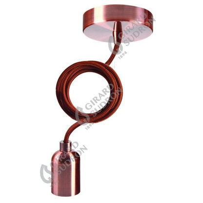 Suspension Douille Lisse E27 + Pavillon Métal Cuivre +Câble Textile Marron L2M