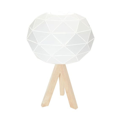 Lampe à poser E27 Max.60W abat-jour Blanc extérieur / intérieur - pieds Bois clair - cable PVC L.200cm avec inter. Blanc