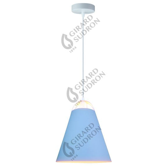 Suspension E27 Max.60W abat-jour Bleu extérieur / Blanc intérieur cable PVC L.150cm Blanc