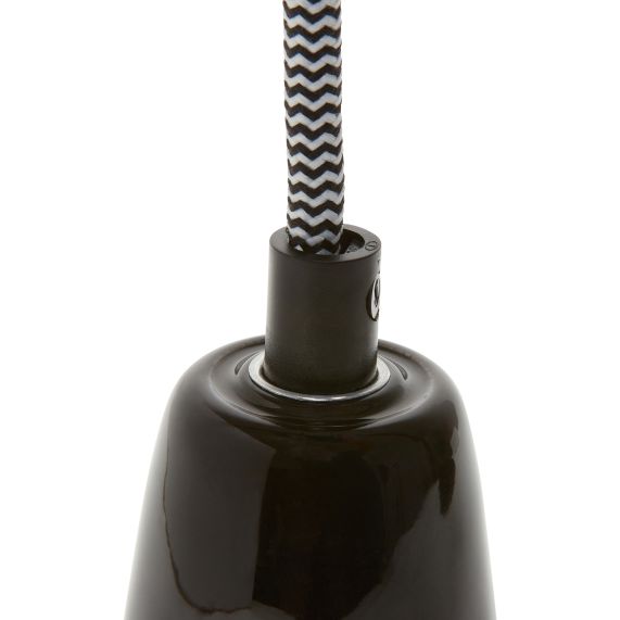 Suspension Douille E27 et Pavillon Céramique Noire + Câble 2 Mètres noir/blanc