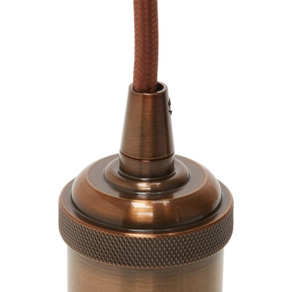 Suspension Douille E27 Filetée et Pavillon Métal Antique + Câble Textile Marron 1 Mètre EAN 3125462416057